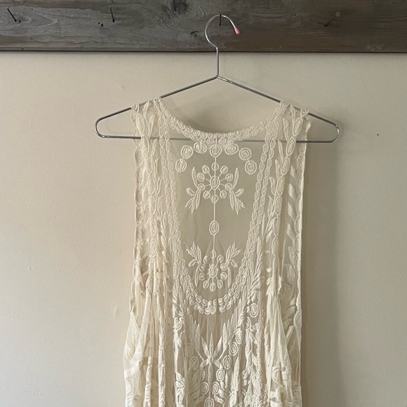 Boho Cream Lace Cardigan Open Knit - Picture 2 of 3
